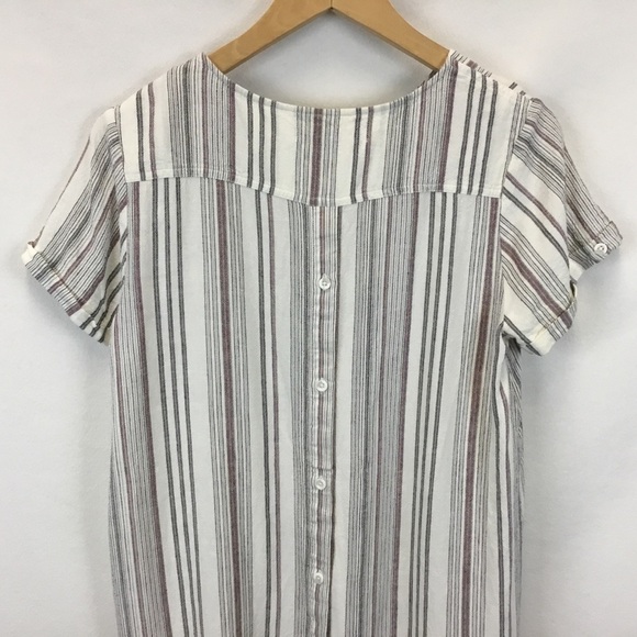 Cloth & Stone Striped Linen Blend Button Back Shirt Dress. - Picture 9 of 12
